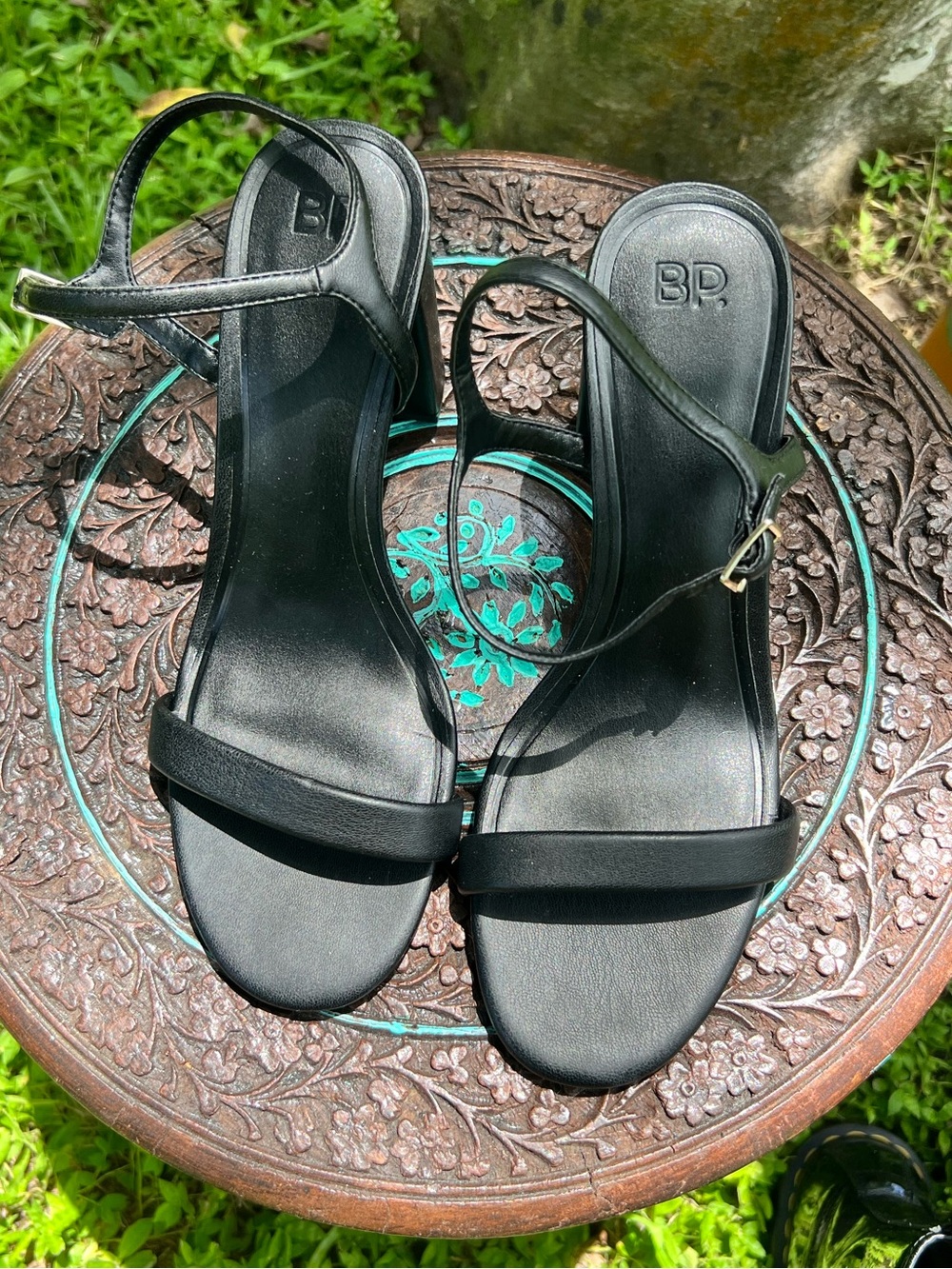 bp Black Minimal Strap Heeled Sandals